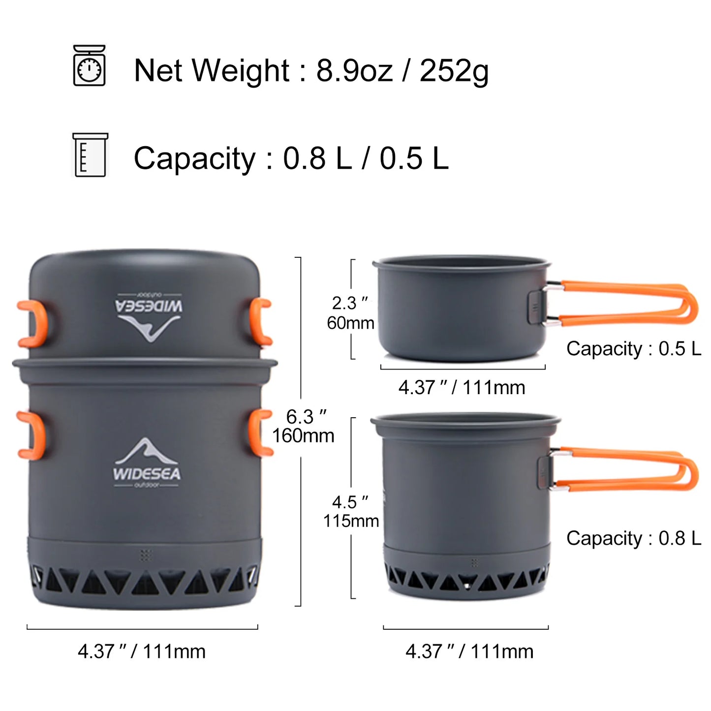 Camping 1.3L 2.3L Cookware