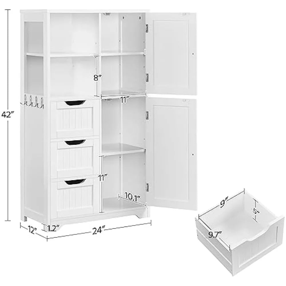 Bathroom Cabinet 42″, Freestanding Storage Cabinet with 3 Drawers