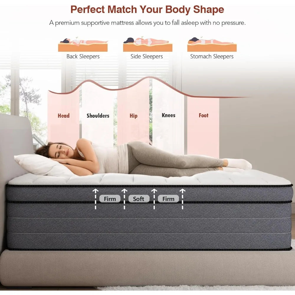 Full Size Mattress, 12 Inch Hybrid Mattress