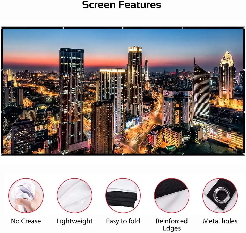 Projector Screen White Anti-Crease 60-200 inch