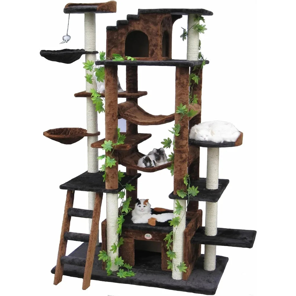 Cat Tree Scratcher 77-Inch 6 Levels for Cats Trees Brown/Black