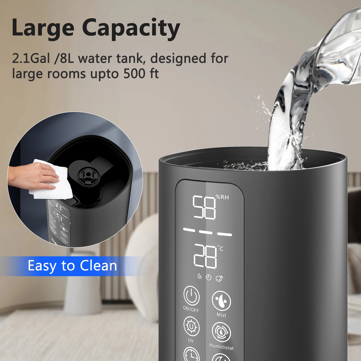 Air Humidifier Large Room Bedroom Cool Mist Air