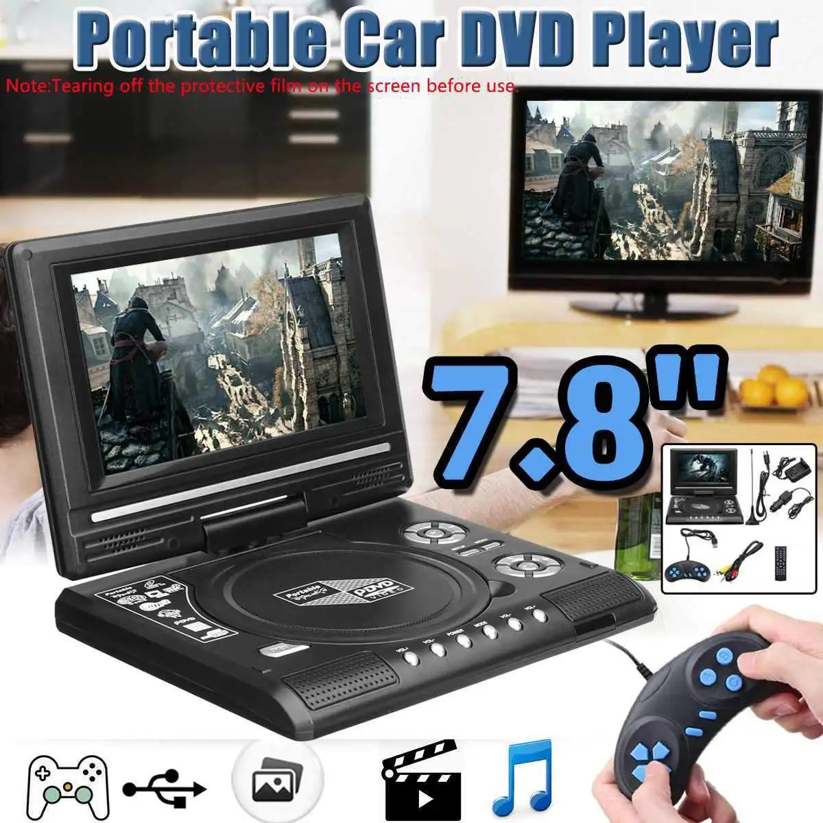 7.8 Inch High Denifition TV DVD Player Portable VCD MP3 MPEG