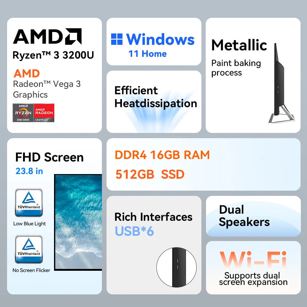 23.8-inch AMD 3200U 16G 512G  PC Gaming  Computer