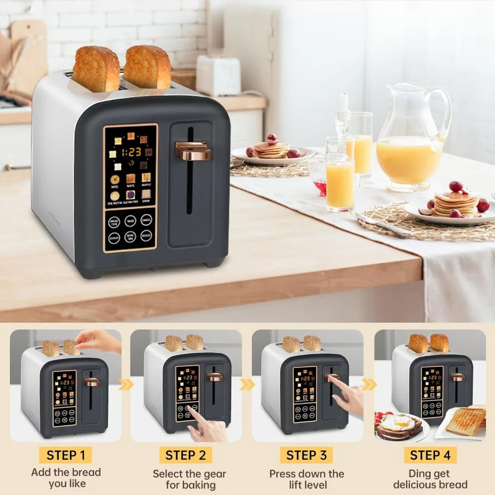 Toaster 2 Slice, Stainless Toaster LCD Display&Touch Buttons