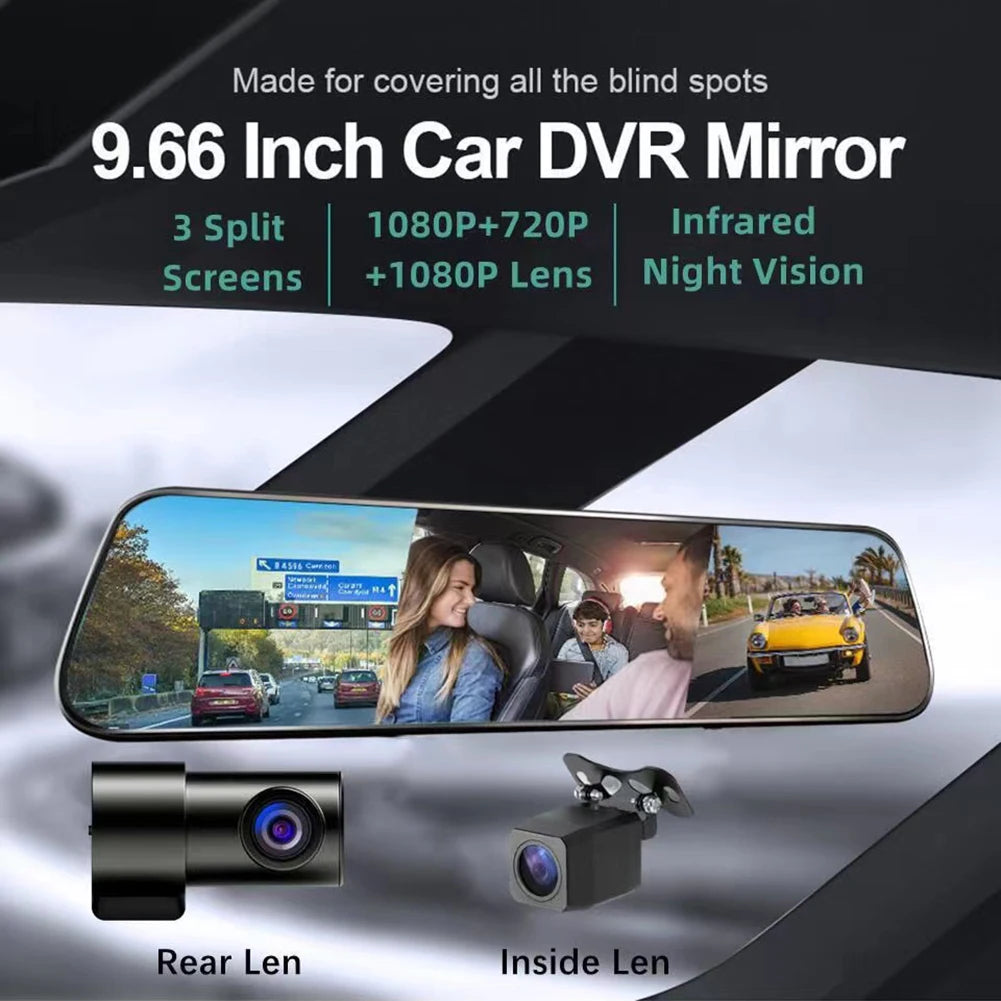 3 Channels Mirror Camera Car Full Touch Screen Video Recorder Rearview Mirror Dash Cam Front Rear Camera Mirror DVR Black Box