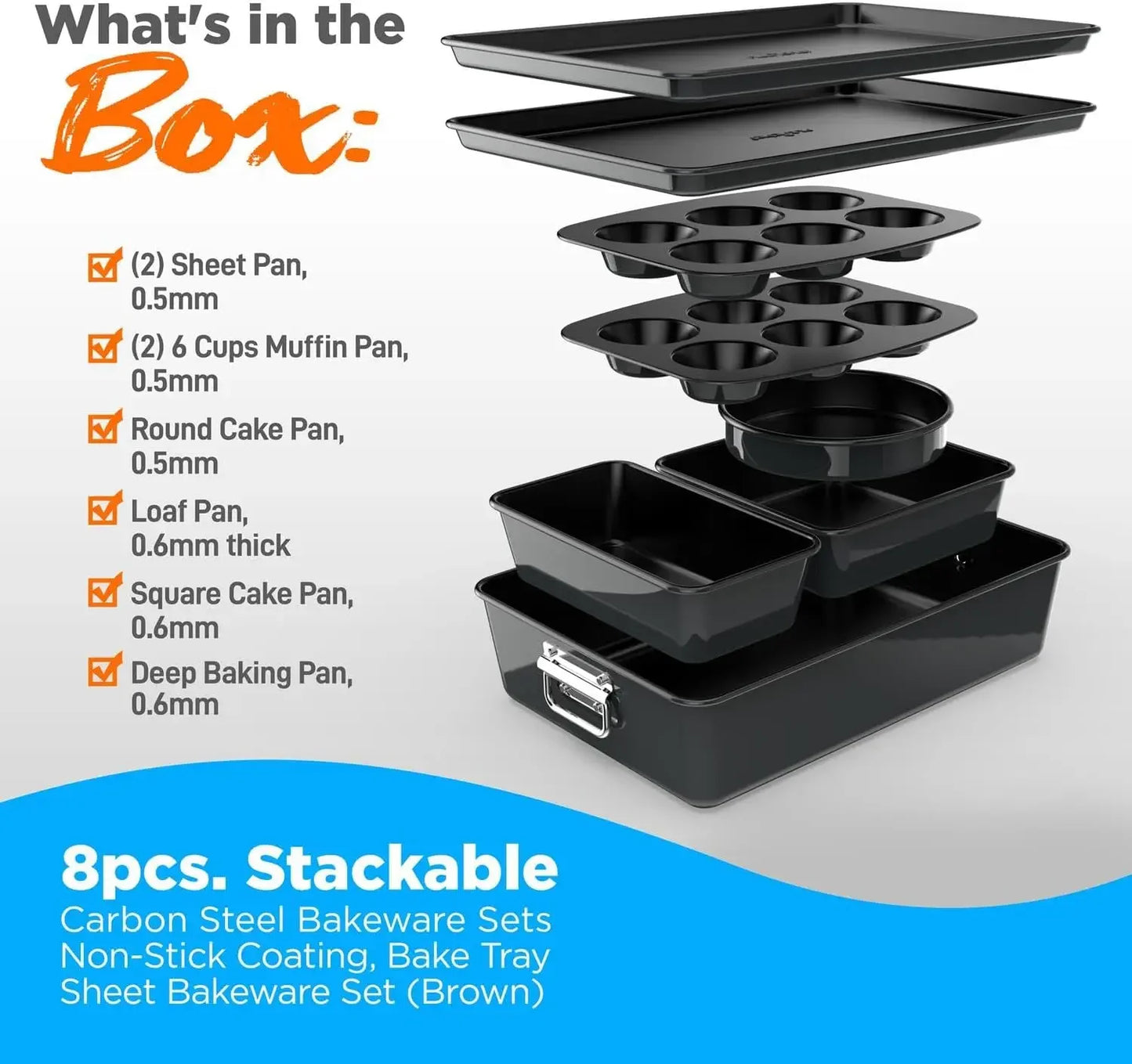 8-Piece Nonstick Stackable Bakeware Set