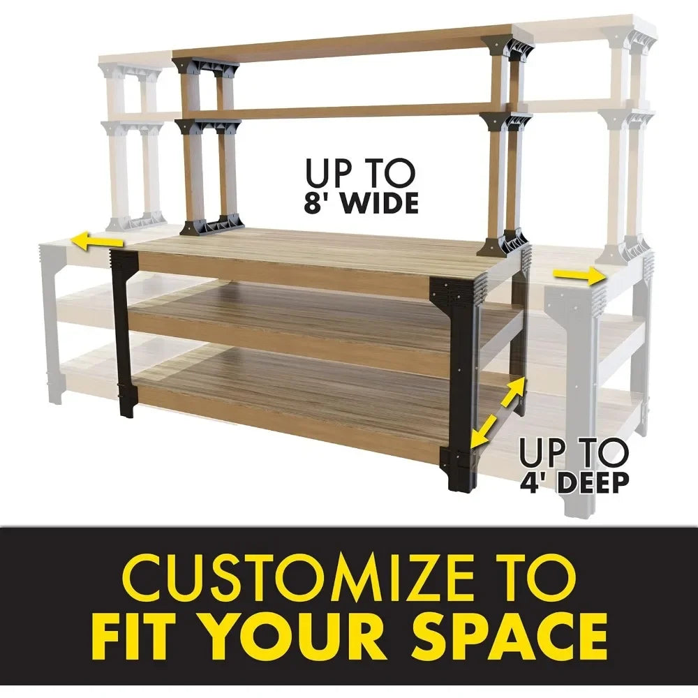 Custom Work Bench and Shelving Storage System, Black