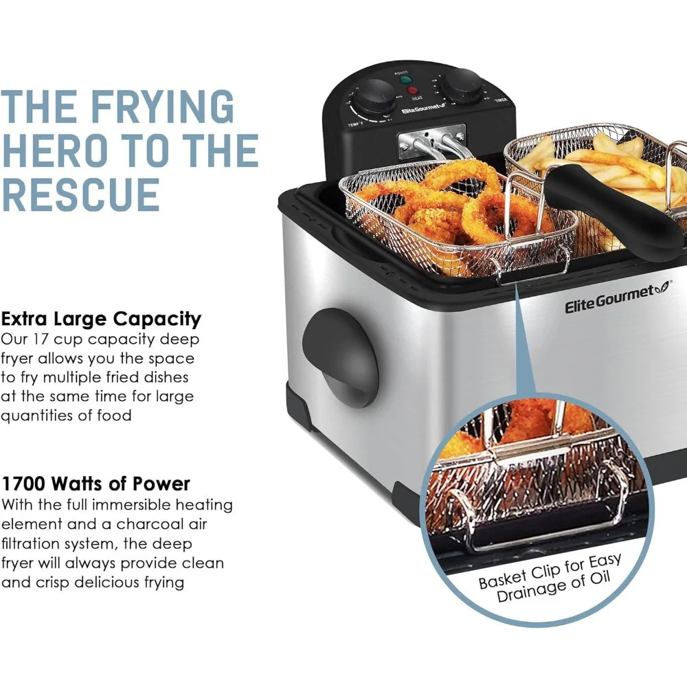 Elite Gourmet Electric Immersion Deep Fryer 3-Baskets