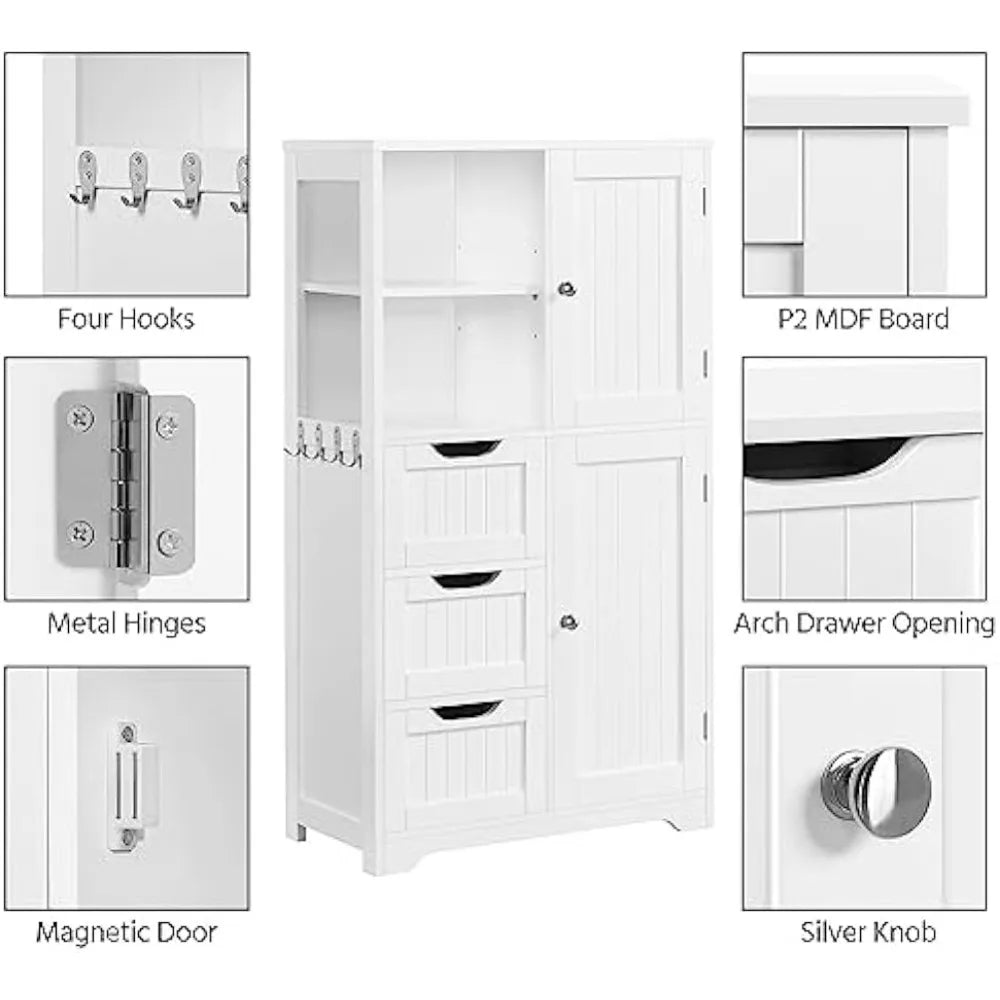 Bathroom Cabinet 42″, Freestanding Storage Cabinet with 3 Drawers