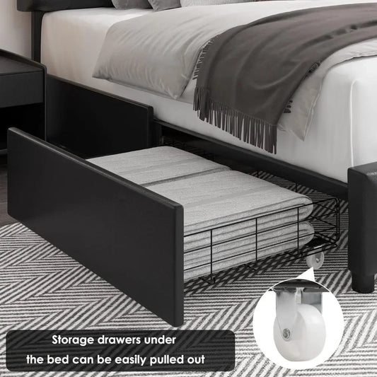 Queen Size Bed, with 4 Storage Drawers.