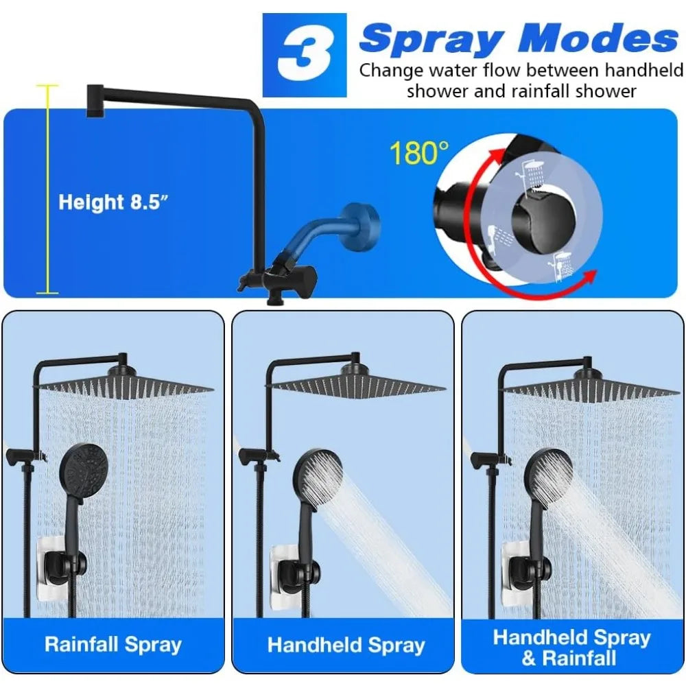 12" Black Shower Head and Handle Set