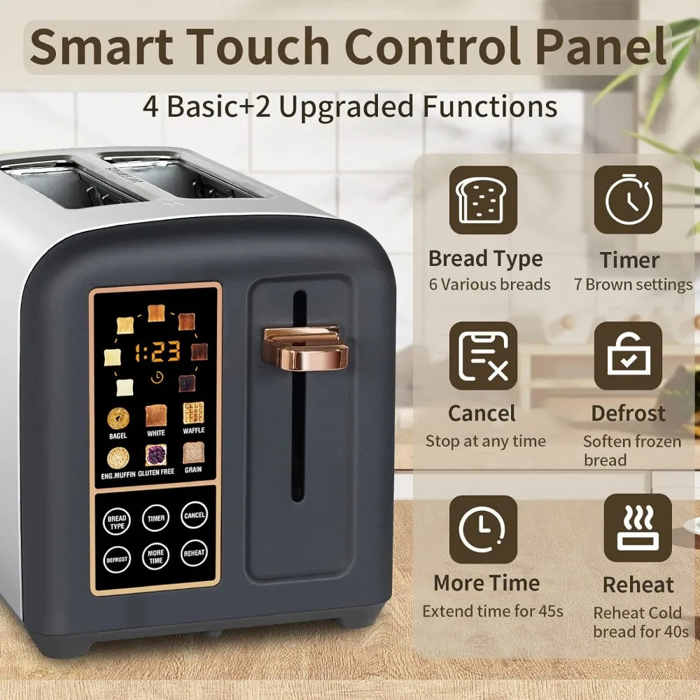 Toaster 2 Slice, Stainless Toaster LCD Display&Touch Buttons