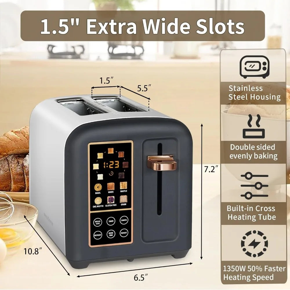 Toaster 2 Slice, Stainless Toaster LCD Display&Touch Buttons