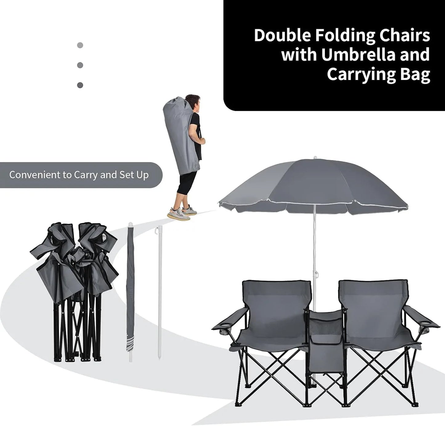 Portable Folding Picnic Chairs with Umbrella.