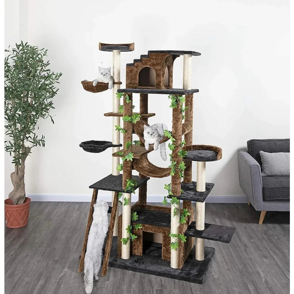 Cat Tree Scratcher 77-Inch 6 Levels for Cats Trees Brown/Black