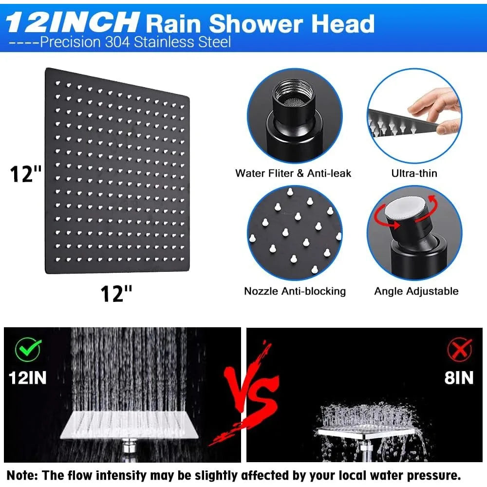 12" Black Shower Head and Handle Set