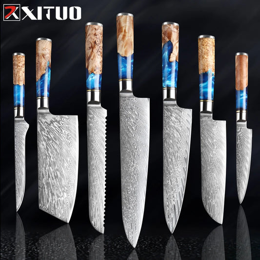 XITUO Kitchen Knives 7 Piece Set Damascus Steel