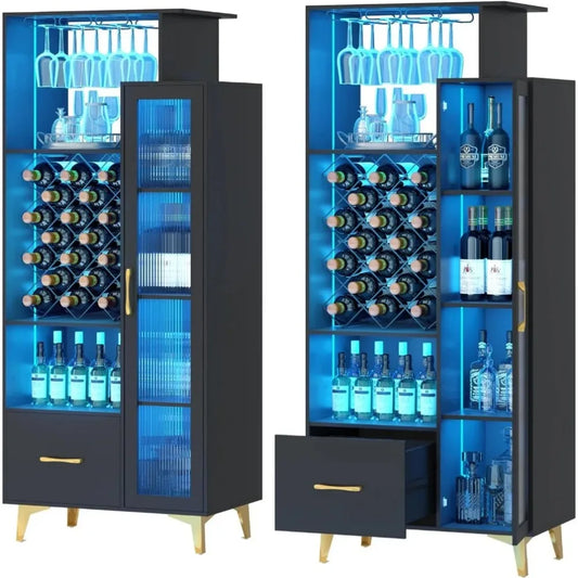 Wine Bar Cabinet, Liquor Cabinet with Glass Holder Wine Rack