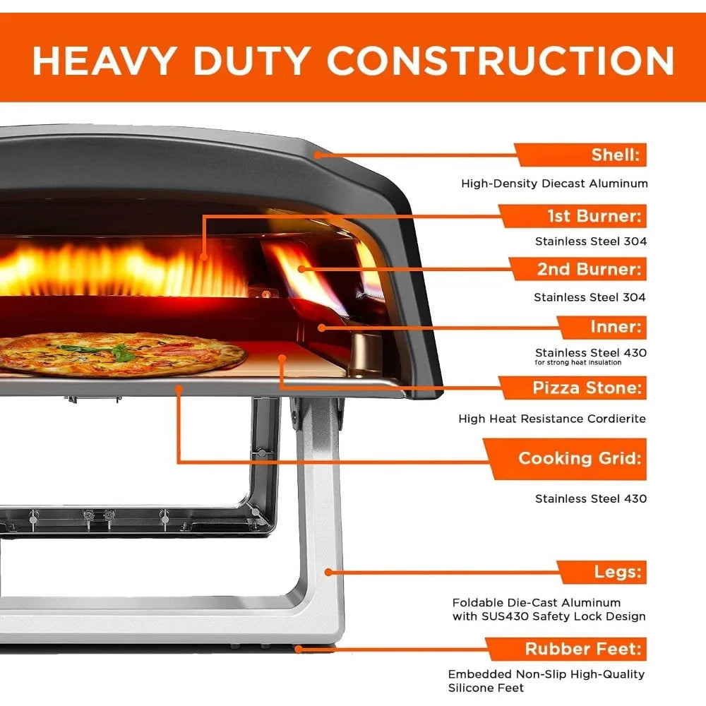 Pizza Oven Outdoor,Gas Pizza Oven Propane - Portable Pizzeria Ovens for Outside,Stone Brick Pizza Maker Oven Grill