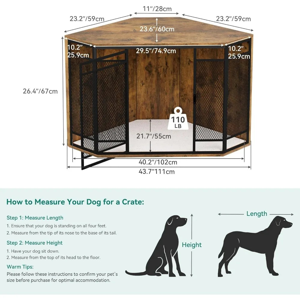 Wooden Kennels, 43.7 Inch Wooden Dog Crate End Table