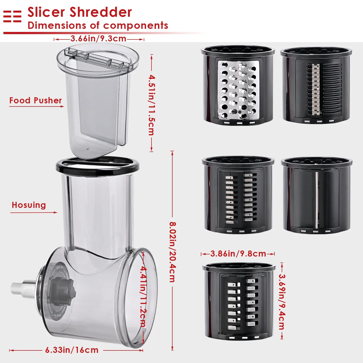 Slicer Shredder Attachment for KitchenAid Stand Mixer with 5 Blades