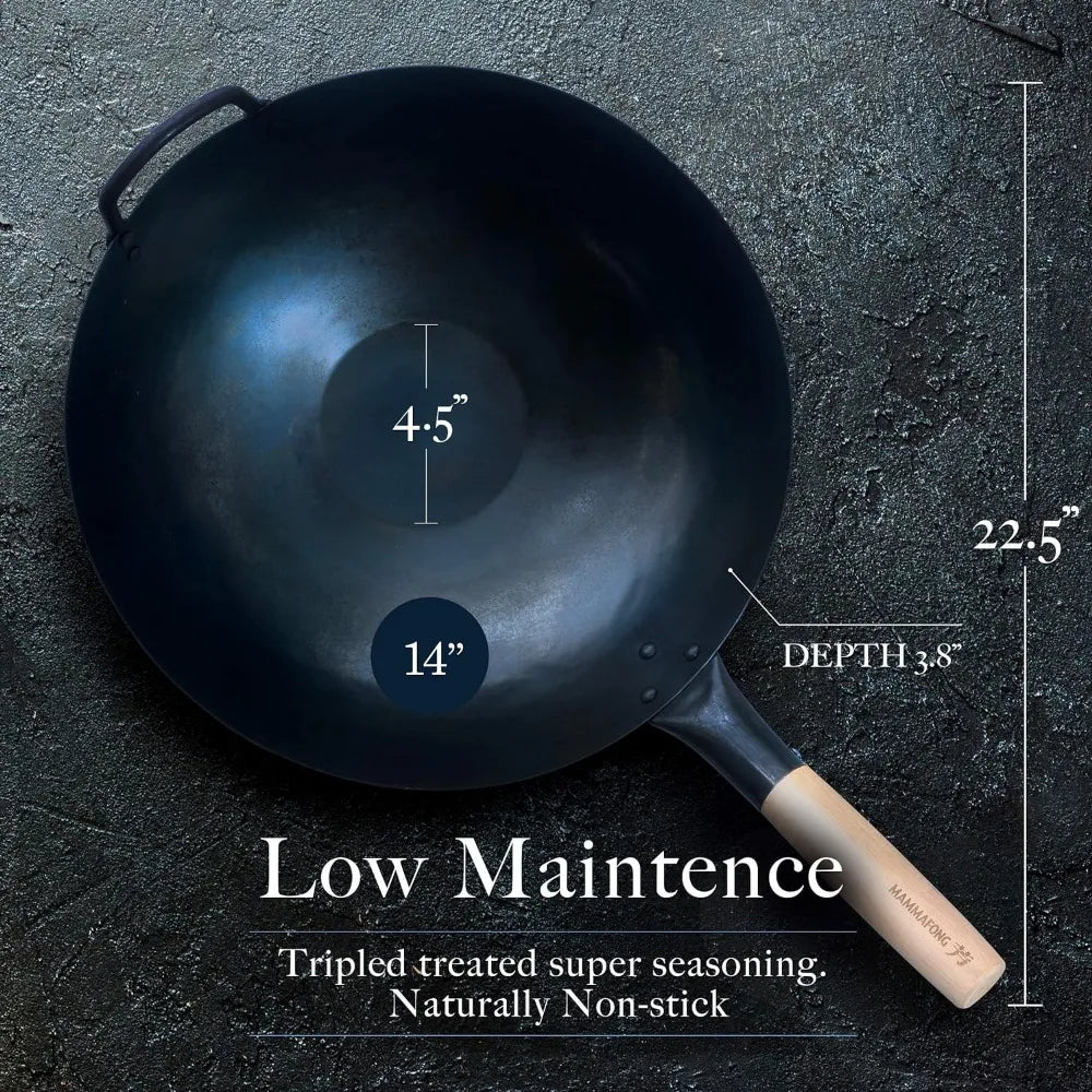 Pre Seasoned Blue Carbon Steel Flat Bottom Wok