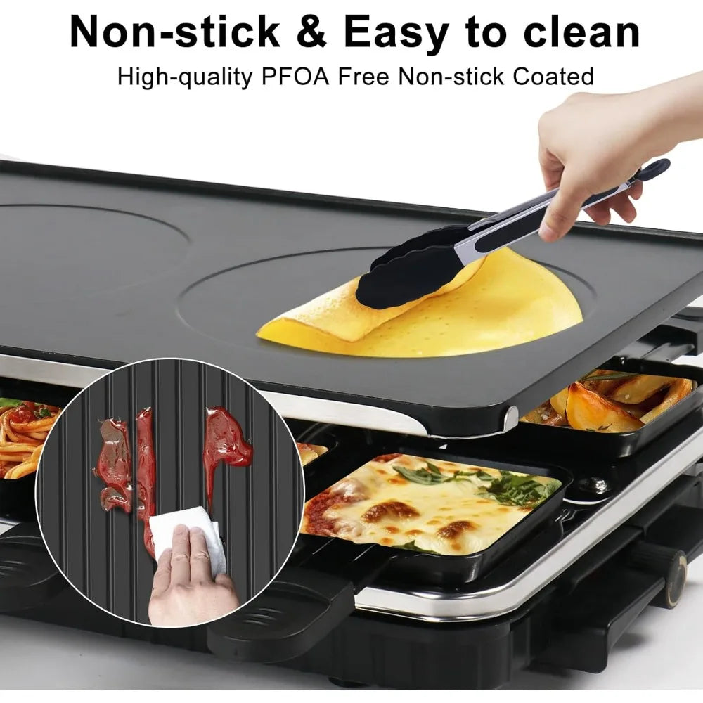 2 In 1 Electric Griddle Nonstick With 8 Raclette Cheese Pans