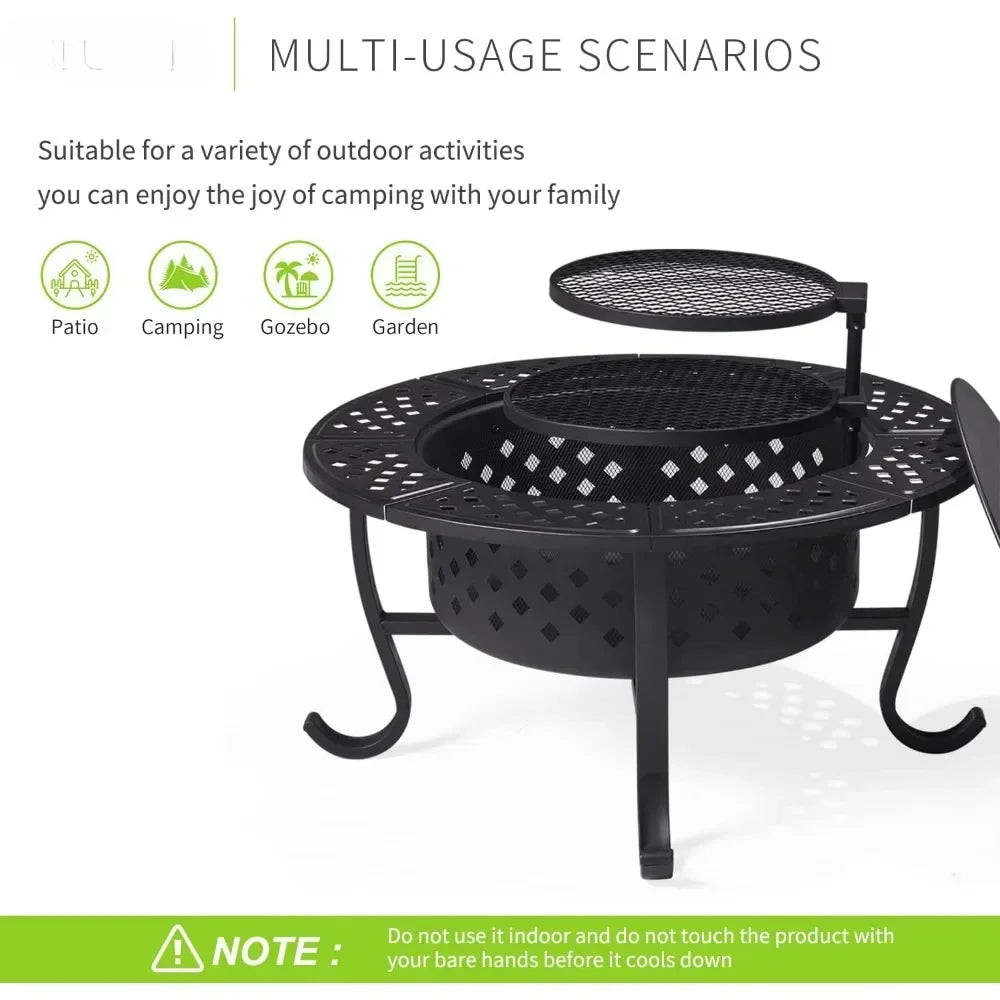 36" Outdoor Wood Burning Fire Pit with 2 Grills