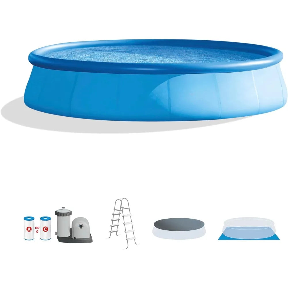 Easy Set 15 Foot Round Inflatable Outdoor Backyard Pool.