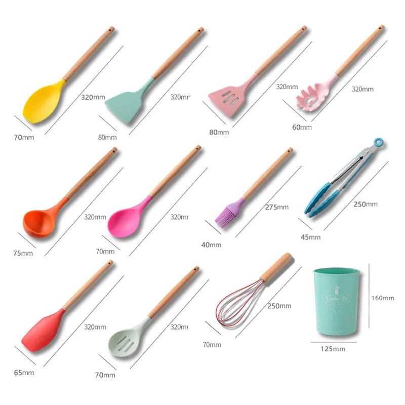 Silicone Kitchen Cooking Utensils Set of 12pcs