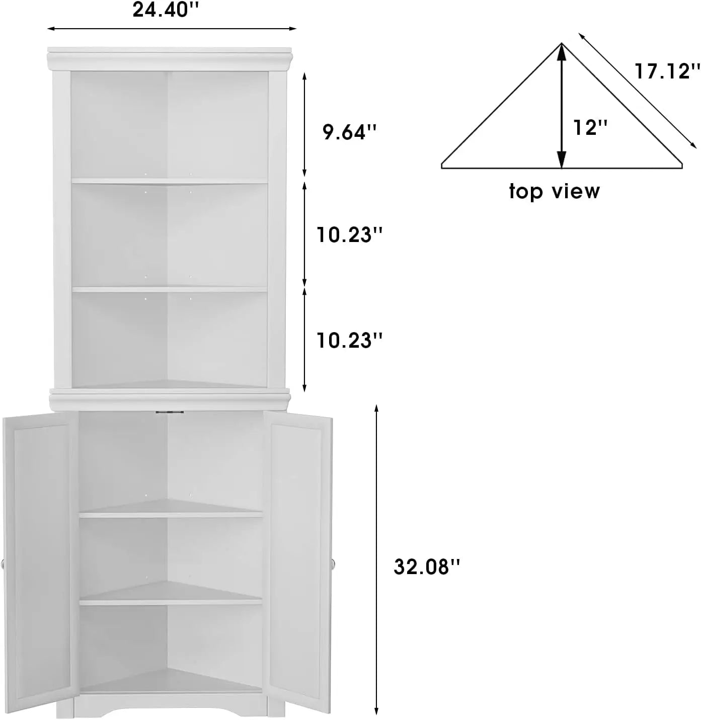 Corner Cabinet Corner Bathroom Cabinet with 2 Doors and 3 Tier Shelves.